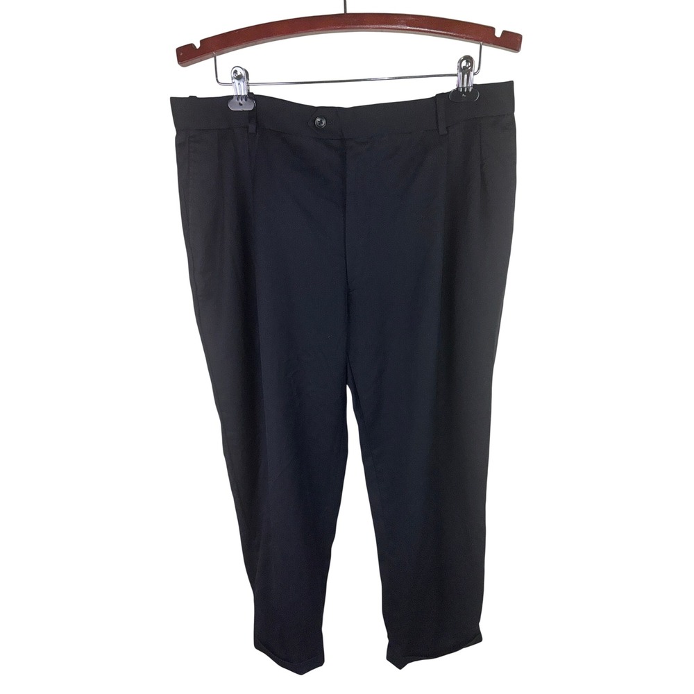Linea Uomo Mens Black 100% Wool Flat Front Dress Pants Trousers Size 39 Waist